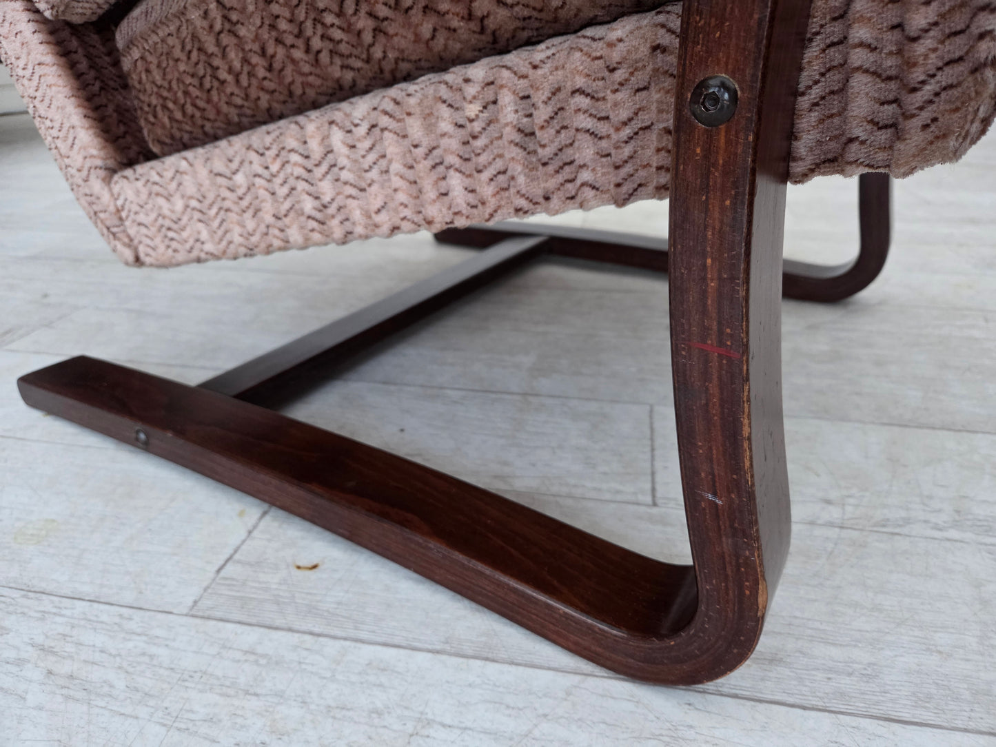 1970s, Danish armchair, light brown furniture corduroy, dark beech wood.