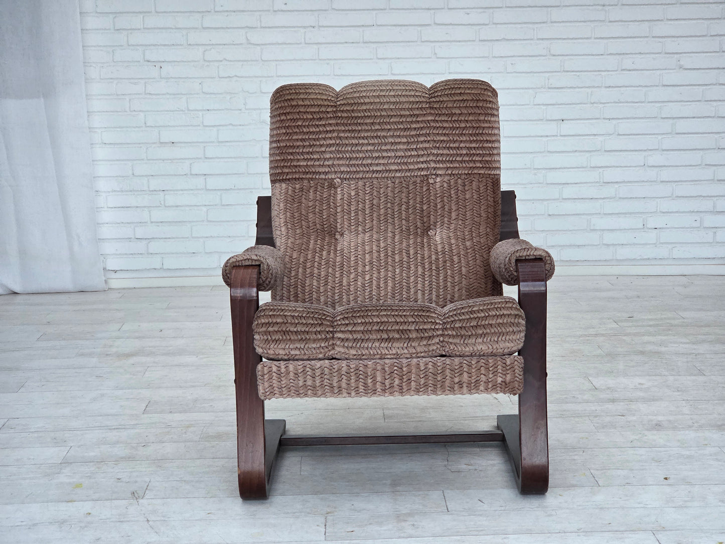 1970s, Danish armchair, light brown furniture corduroy, dark beech wood.