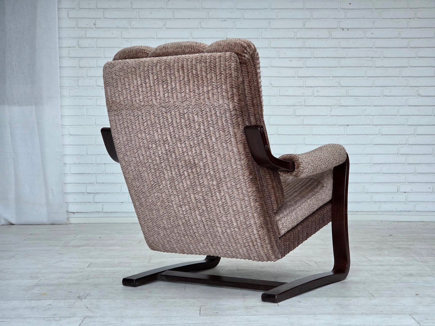 1970s, Danish armchair, light brown furniture corduroy, dark beech wood.