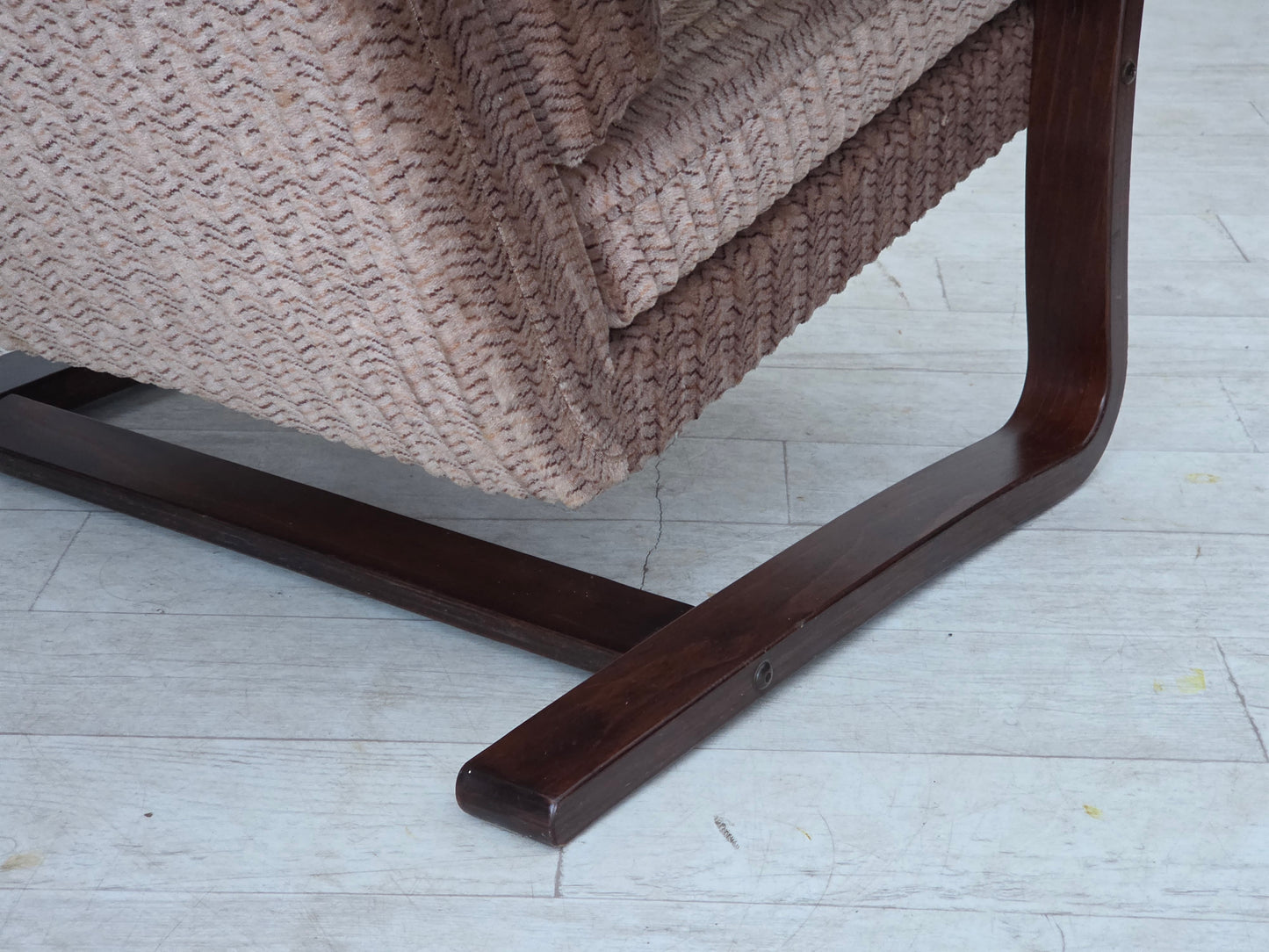 1970s, Danish armchair, light brown furniture corduroy, dark beech wood.