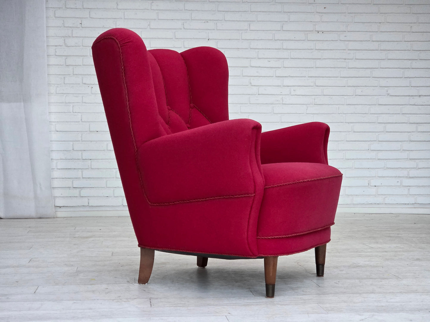 1960s, Danish armchair, furniture wool, beech wood legs.