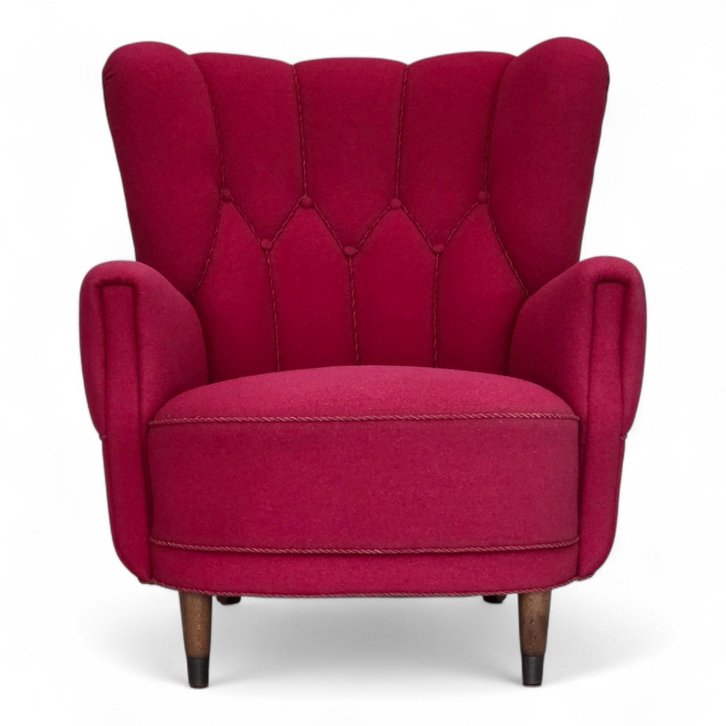 1960s, Danish armchair, furniture wool, beech wood legs.
