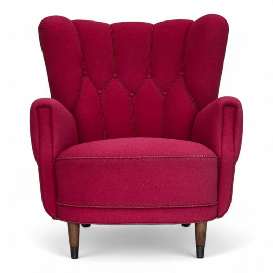 1960s, Danish armchair, furniture wool, beech wood legs.