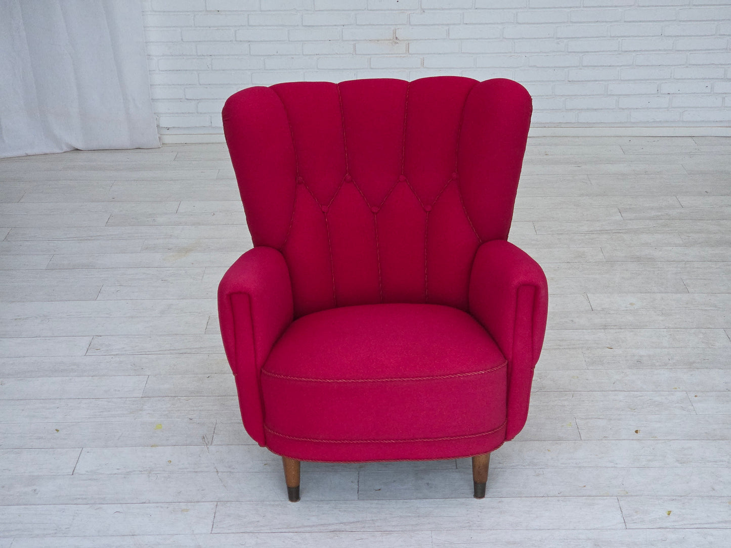 1960s, Danish armchair, furniture wool, beech wood legs.