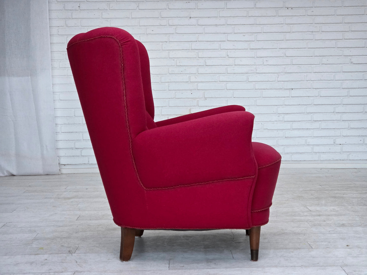 1960s, Danish armchair, furniture wool, beech wood legs.