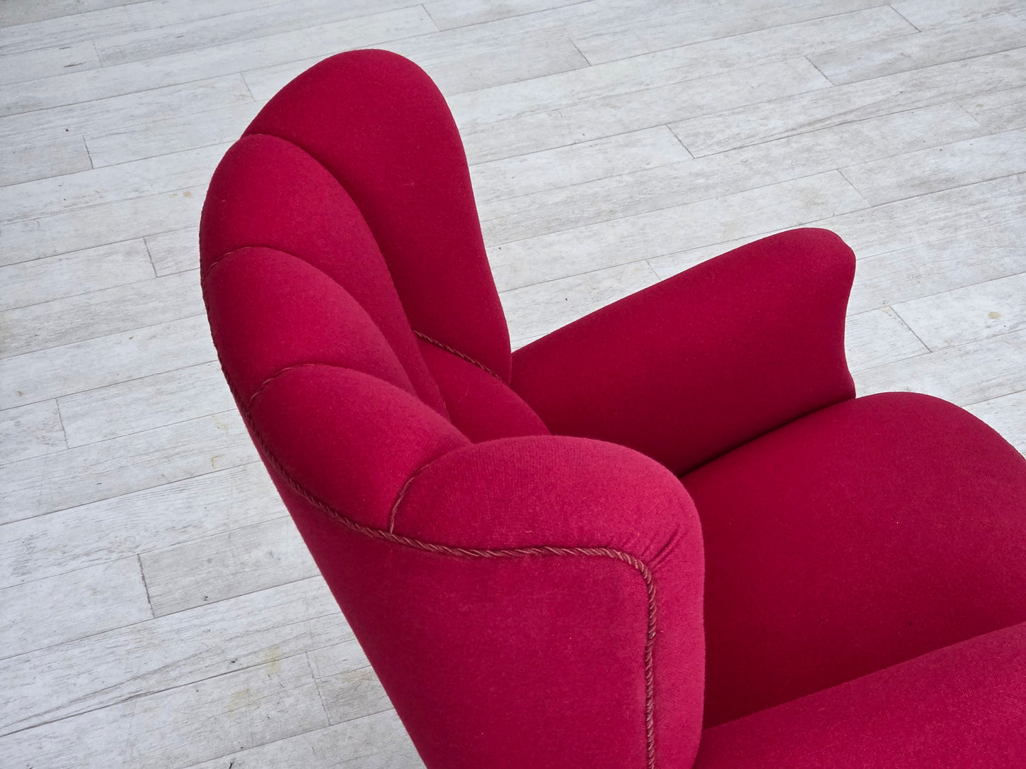 1960s, Danish armchair, furniture wool, beech wood legs.