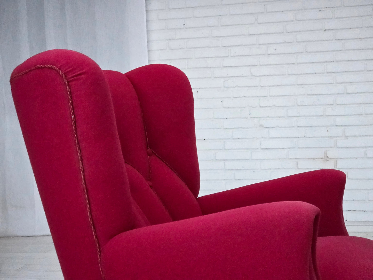 1960s, Danish armchair, furniture wool, beech wood legs.