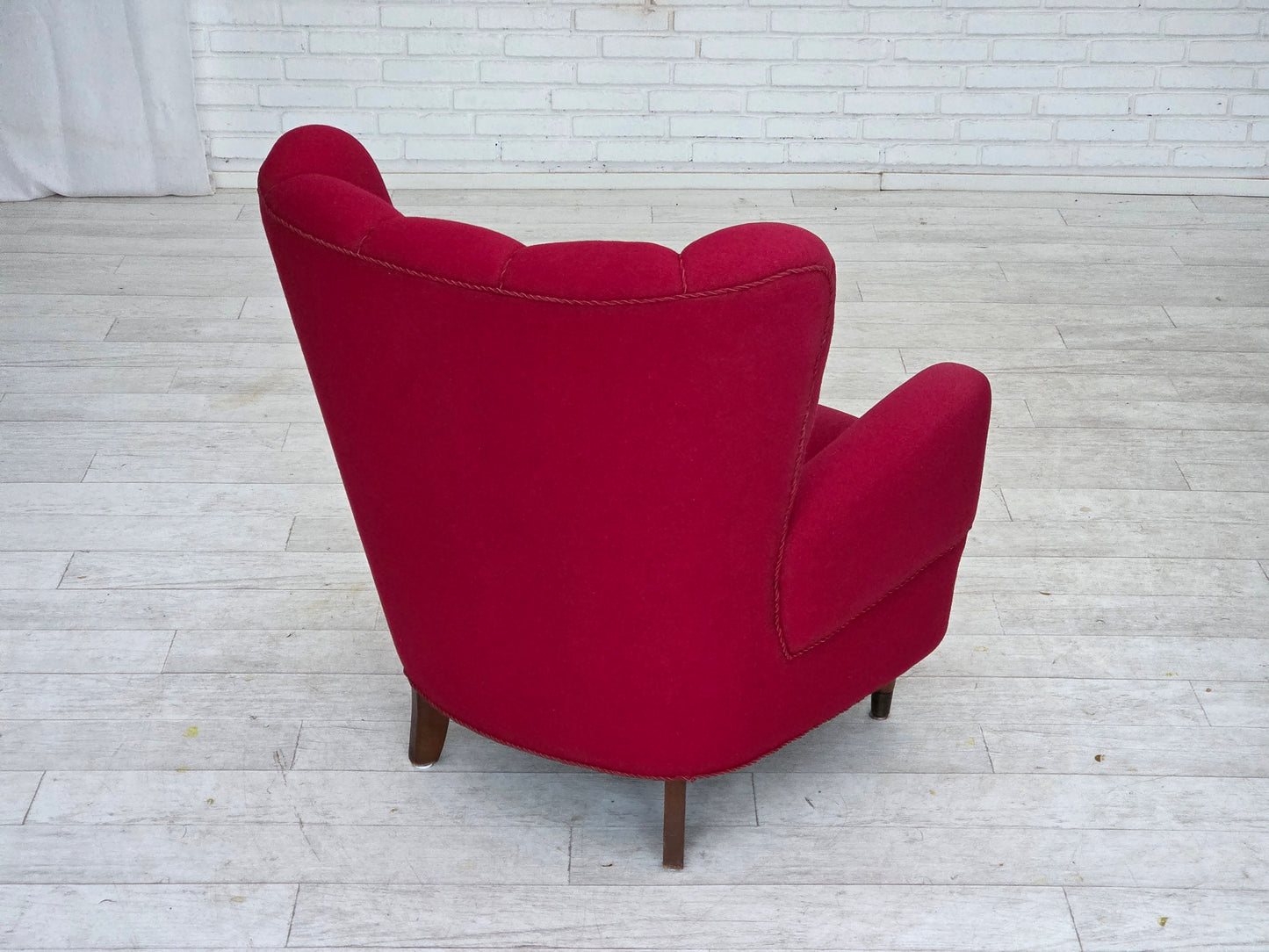 1960s, Danish armchair, furniture wool, beech wood legs.