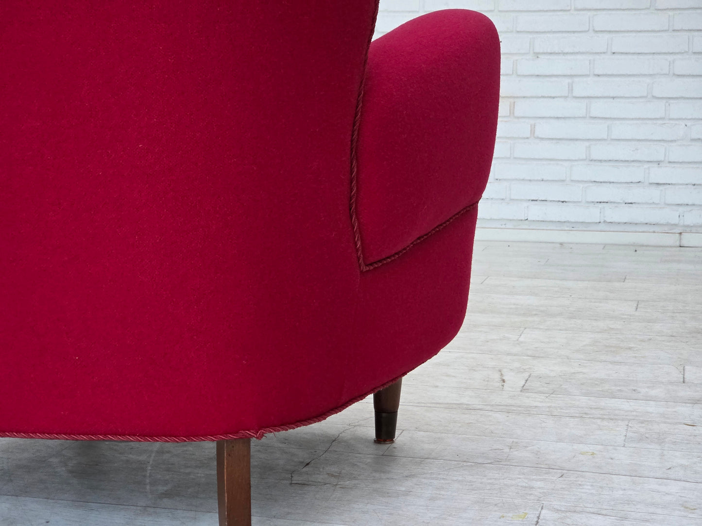 1960s, Danish armchair, furniture wool, beech wood legs.