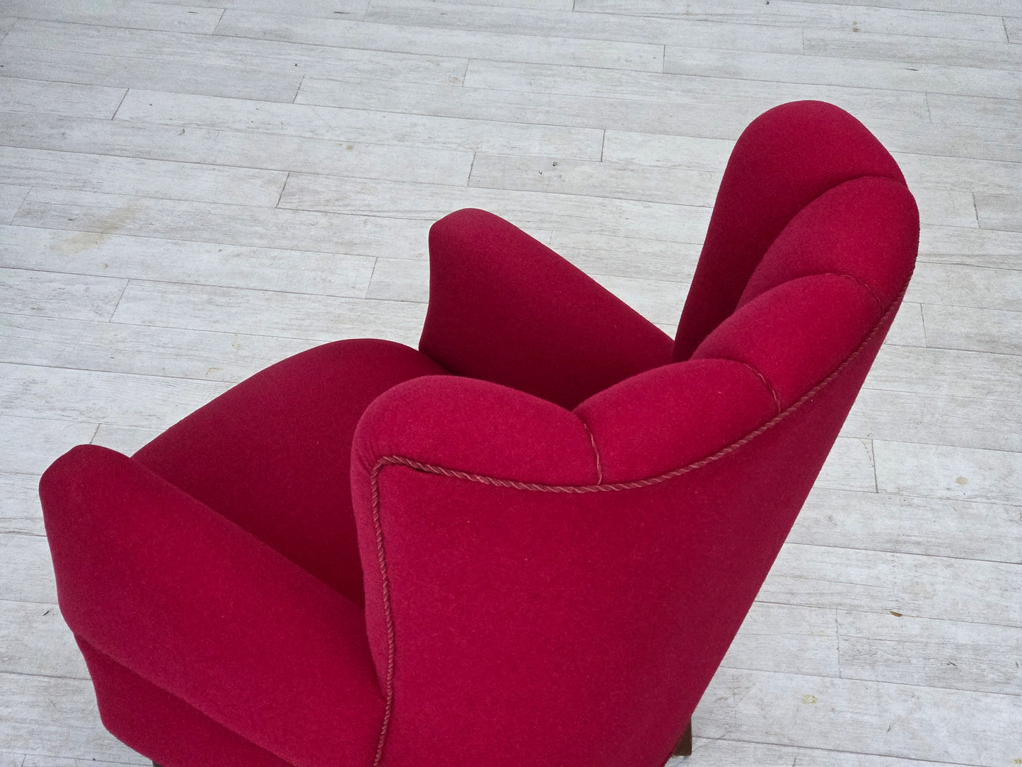 1960s, Danish armchair, furniture wool, beech wood legs.
