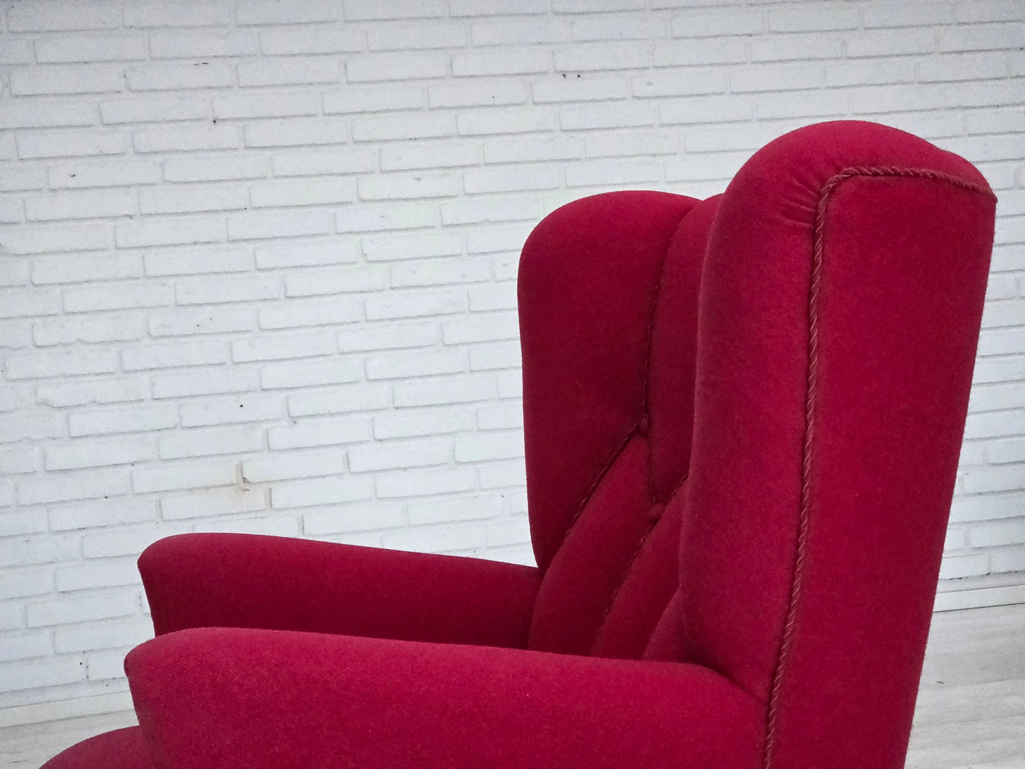 1960s, Danish armchair, furniture wool, beech wood legs.