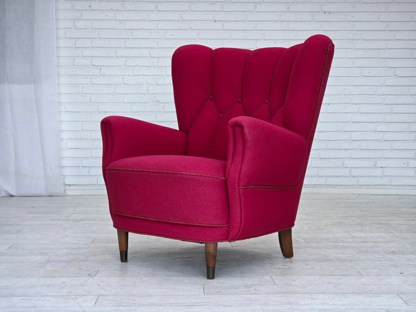 1960s, Danish armchair, furniture wool, beech wood legs.