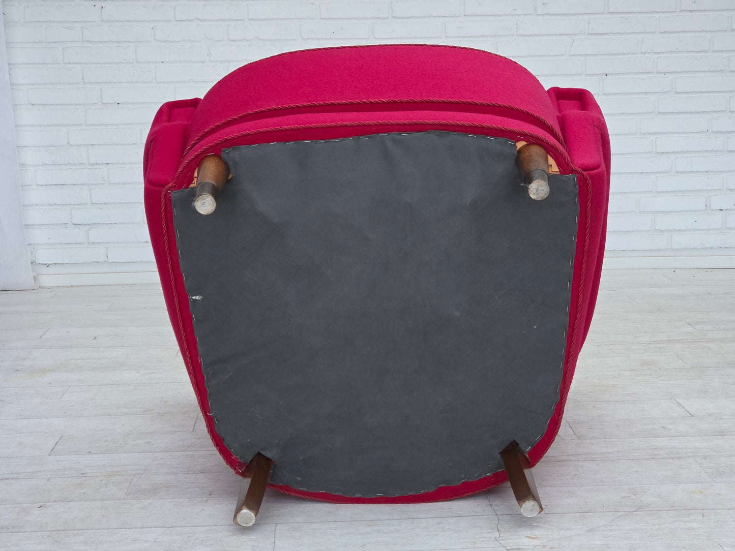 1960s, Danish armchair, furniture wool, beech wood legs.