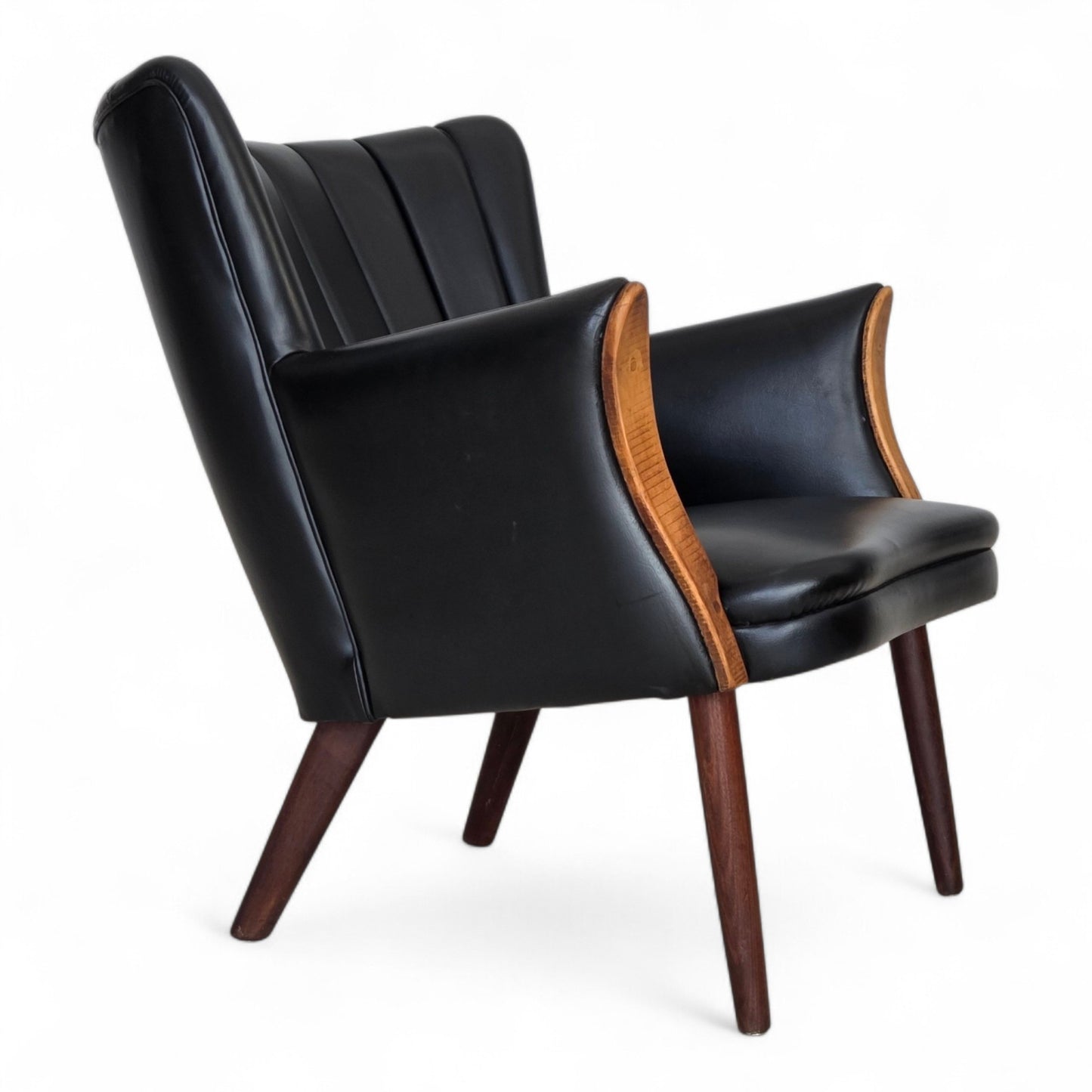 1970s, Danish design by Svend Skipper, armchair, model "Teddy", artificial leather, teak wood.