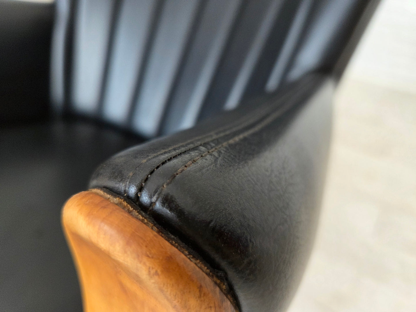 1970s, Danish design by Svend Skipper, armchair, model "Teddy", artificial leather, teak wood.