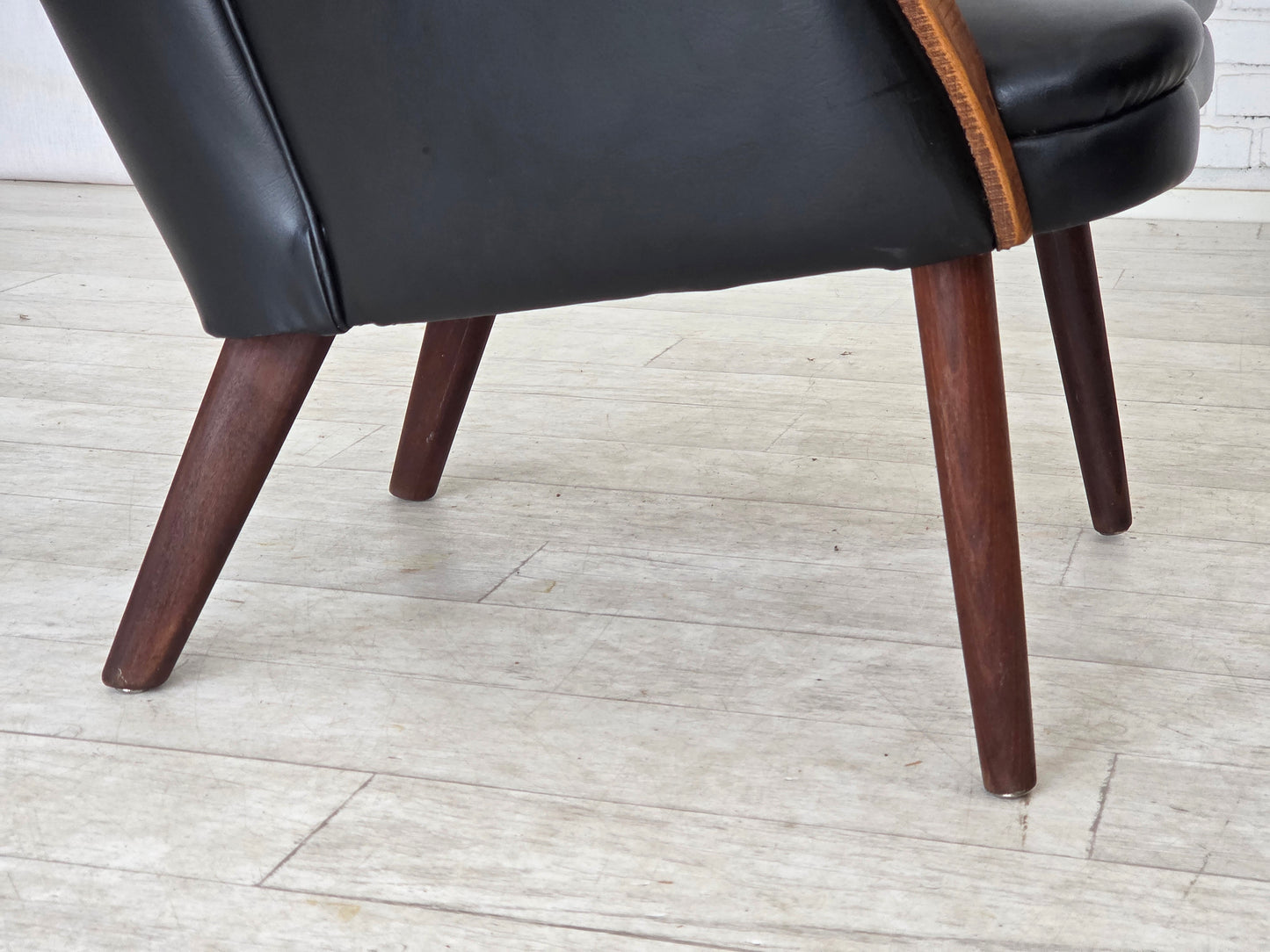 1970s, Danish design by Svend Skipper, armchair, model "Teddy", artificial leather, teak wood.
