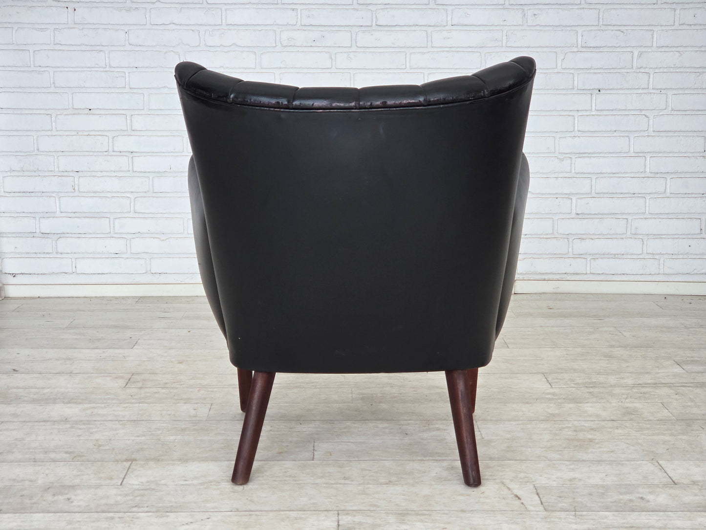1970s, Danish design by Svend Skipper, armchair, model "Teddy", artificial leather, teak wood.