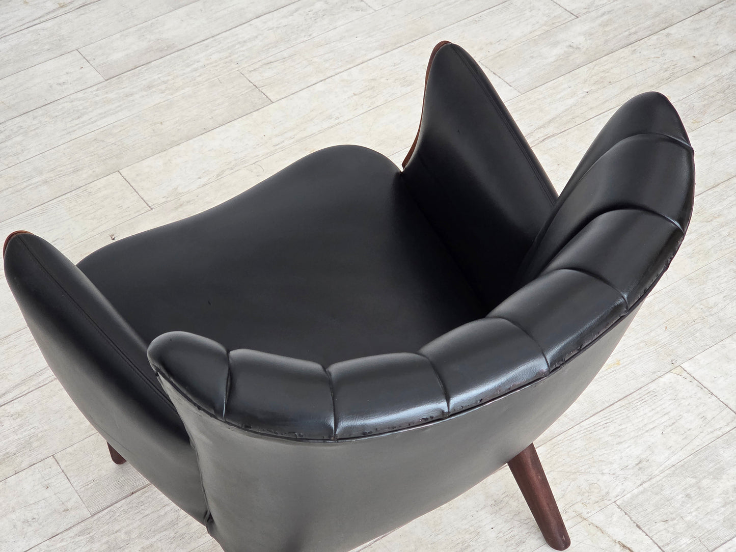 1970s, Danish design by Svend Skipper, armchair, model "Teddy", artificial leather, teak wood.