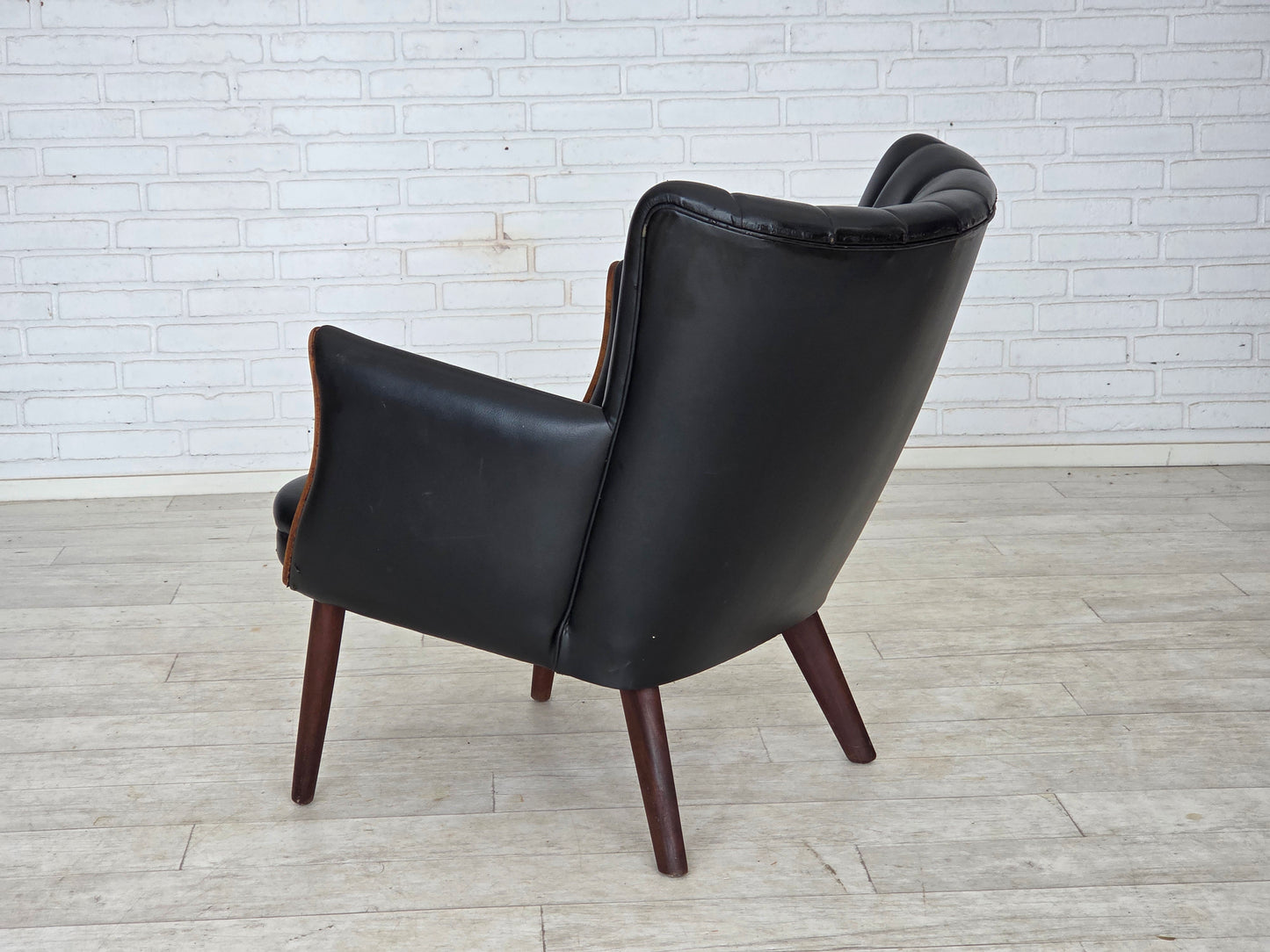 1970s, Danish design by Svend Skipper, armchair, model "Teddy", artificial leather, teak wood.