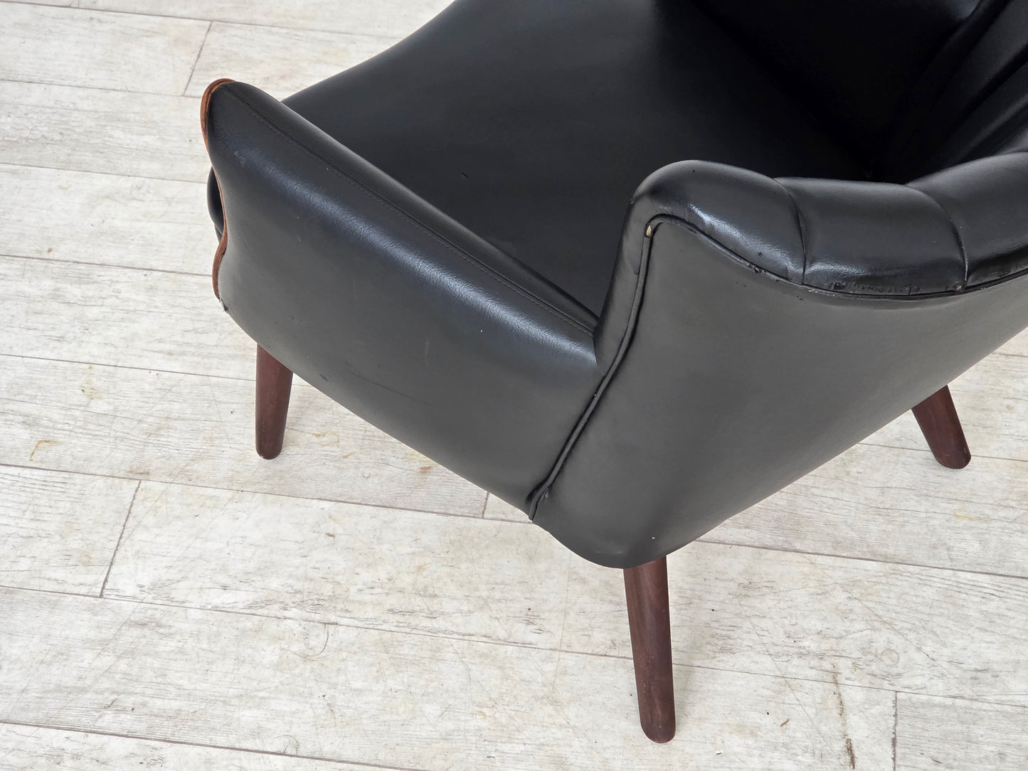 1970s, Danish design by Svend Skipper, armchair, model "Teddy", artificial leather, teak wood.