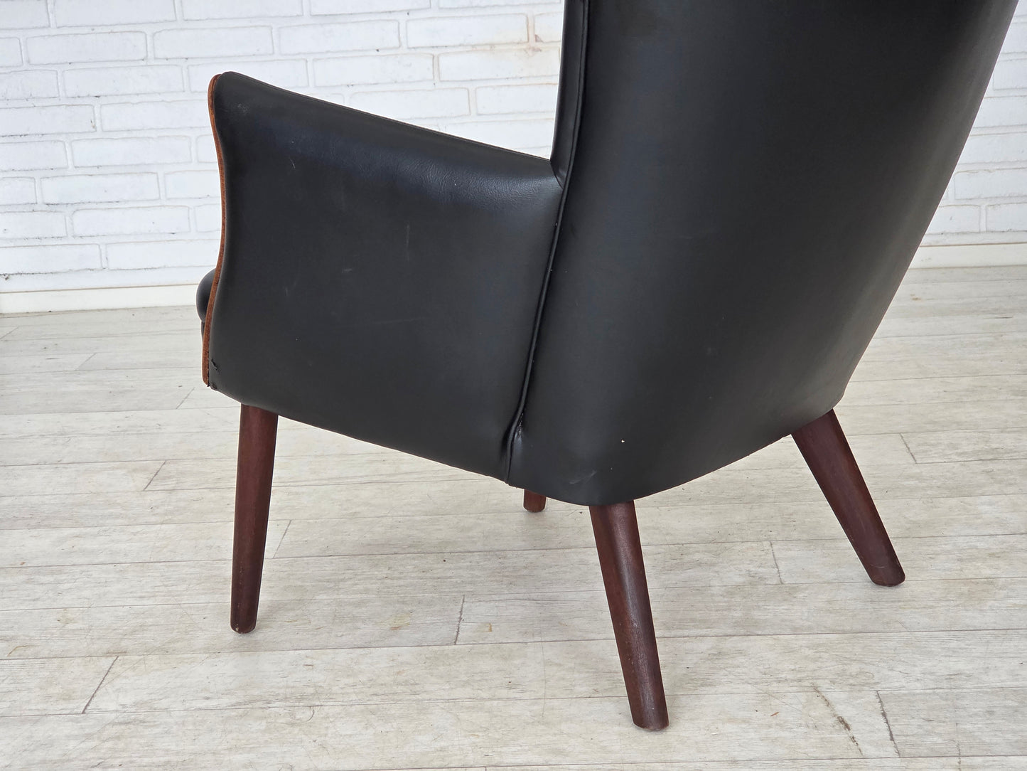 1970s, Danish design by Svend Skipper, armchair, model "Teddy", artificial leather, teak wood.