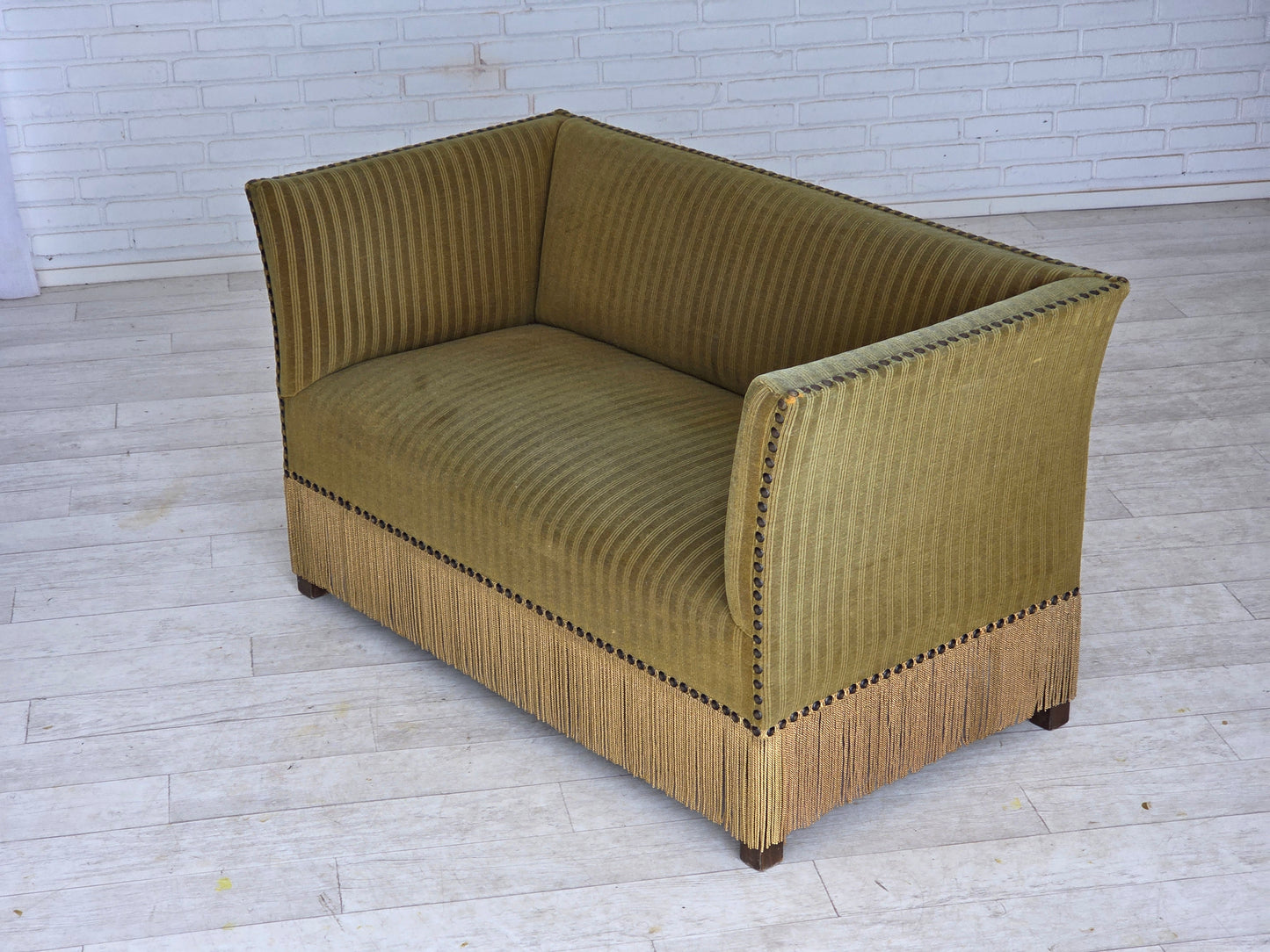 1970s, Danish 2-seater sofa, original green furniture velour.