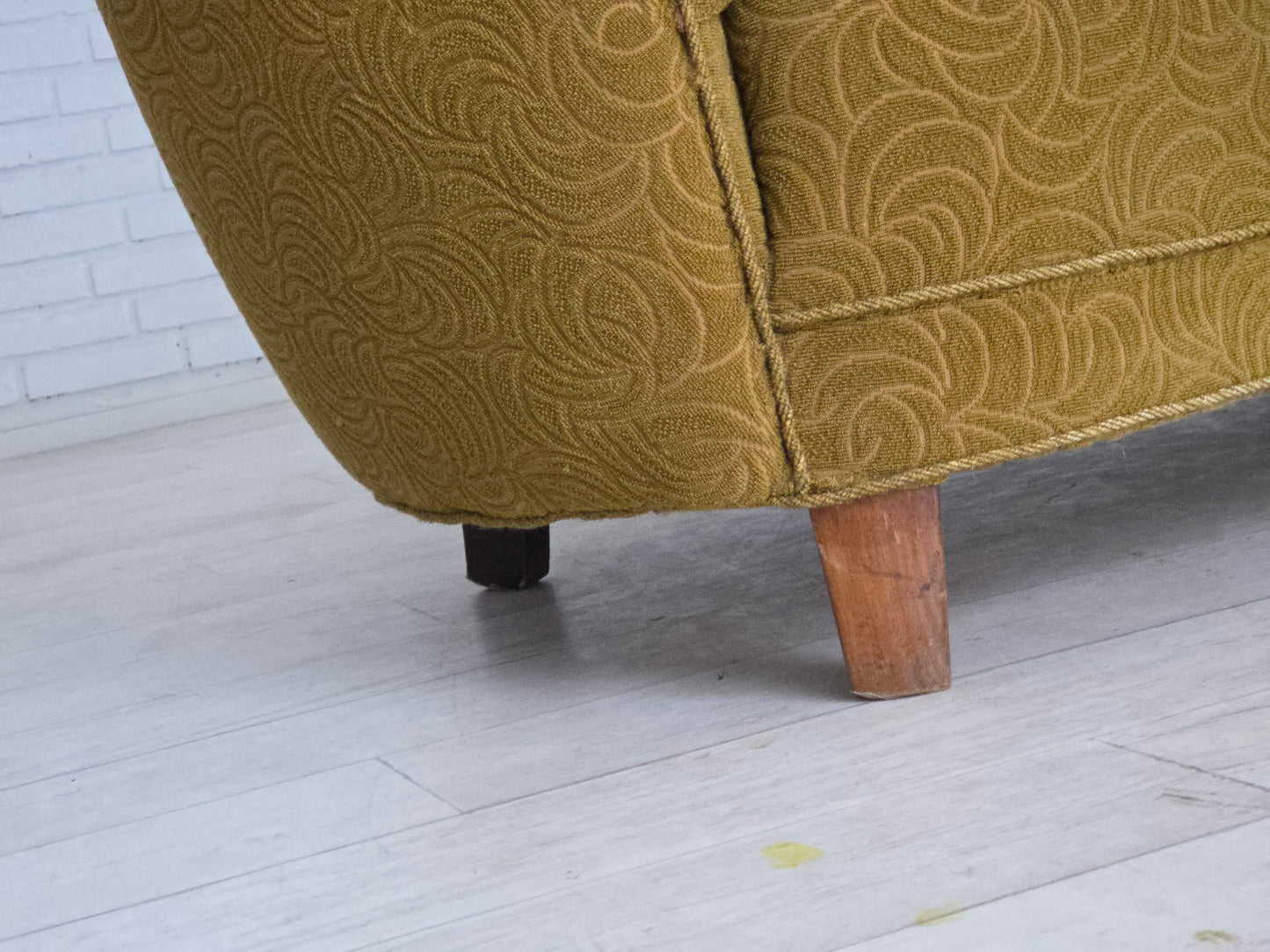 1960s, Danish 2-seater "Banana" sofa, furniture velour, beech wood.