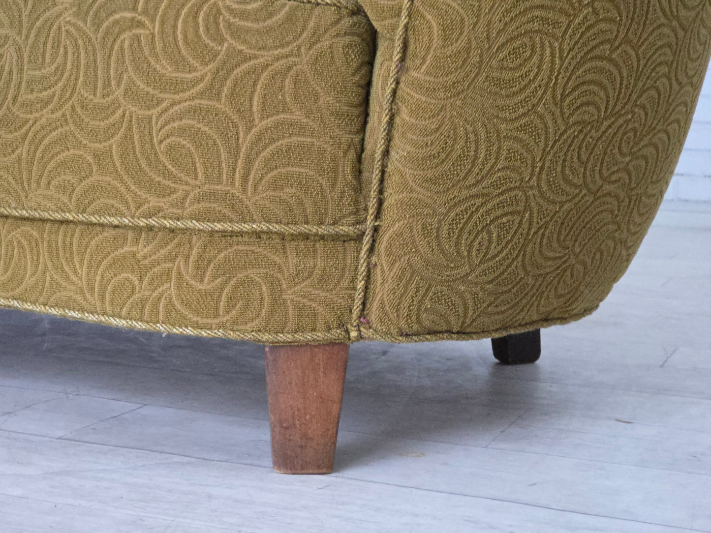 1960s, Danish 2-seater "Banana" sofa, furniture velour, beech wood.