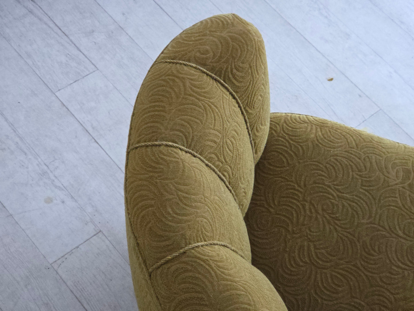 1960s, Danish 2-seater "Banana" sofa, furniture velour, beech wood.
