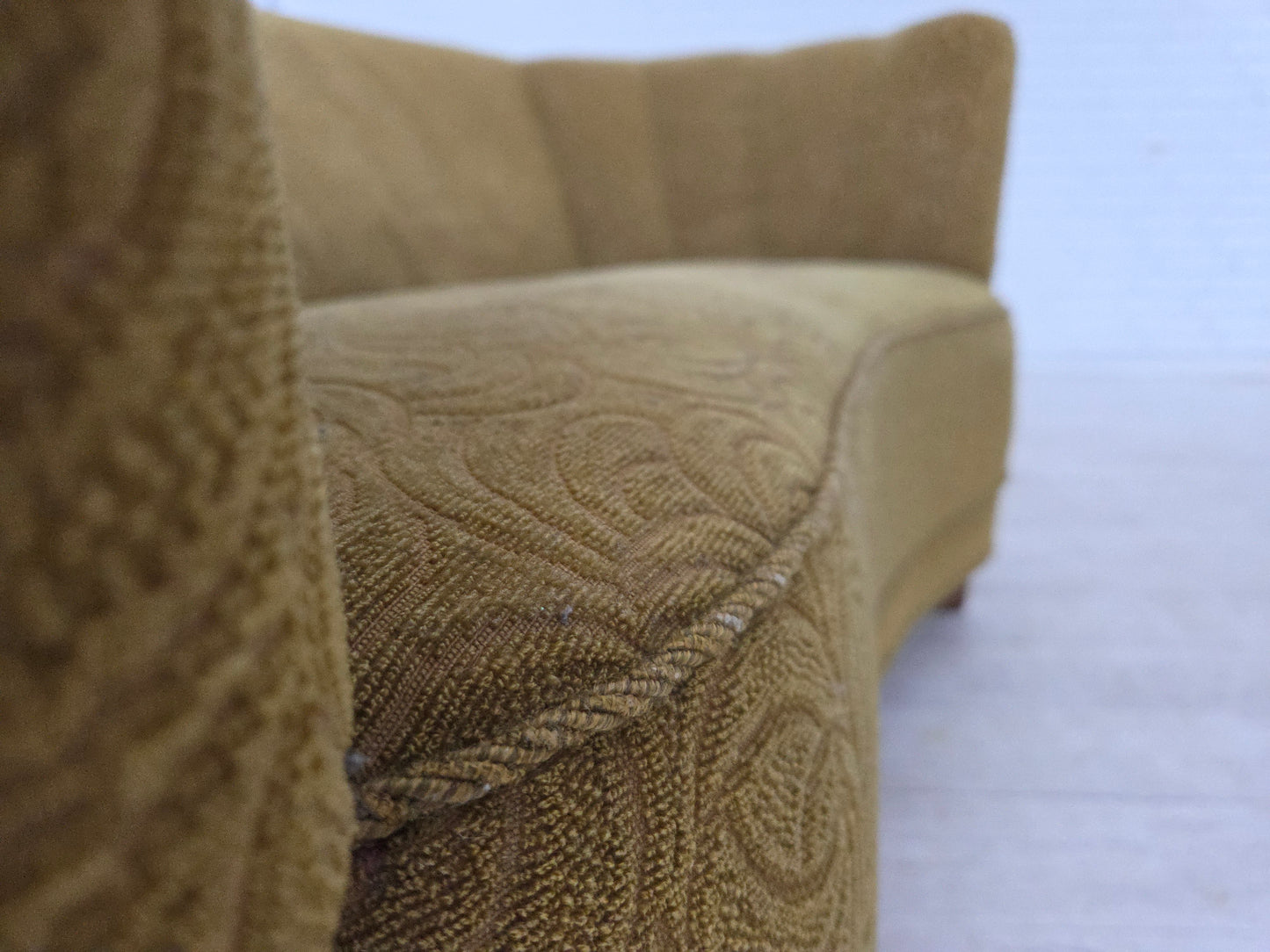 1960s, Danish 2-seater "Banana" sofa, furniture velour, beech wood.