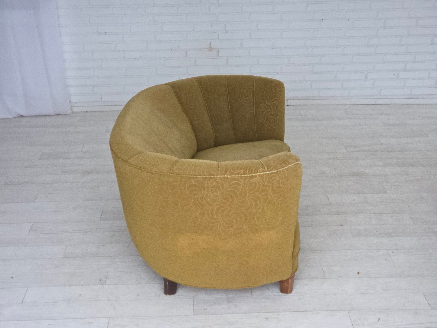 1960s, Danish 2-seater "Banana" sofa, furniture velour, beech wood.
