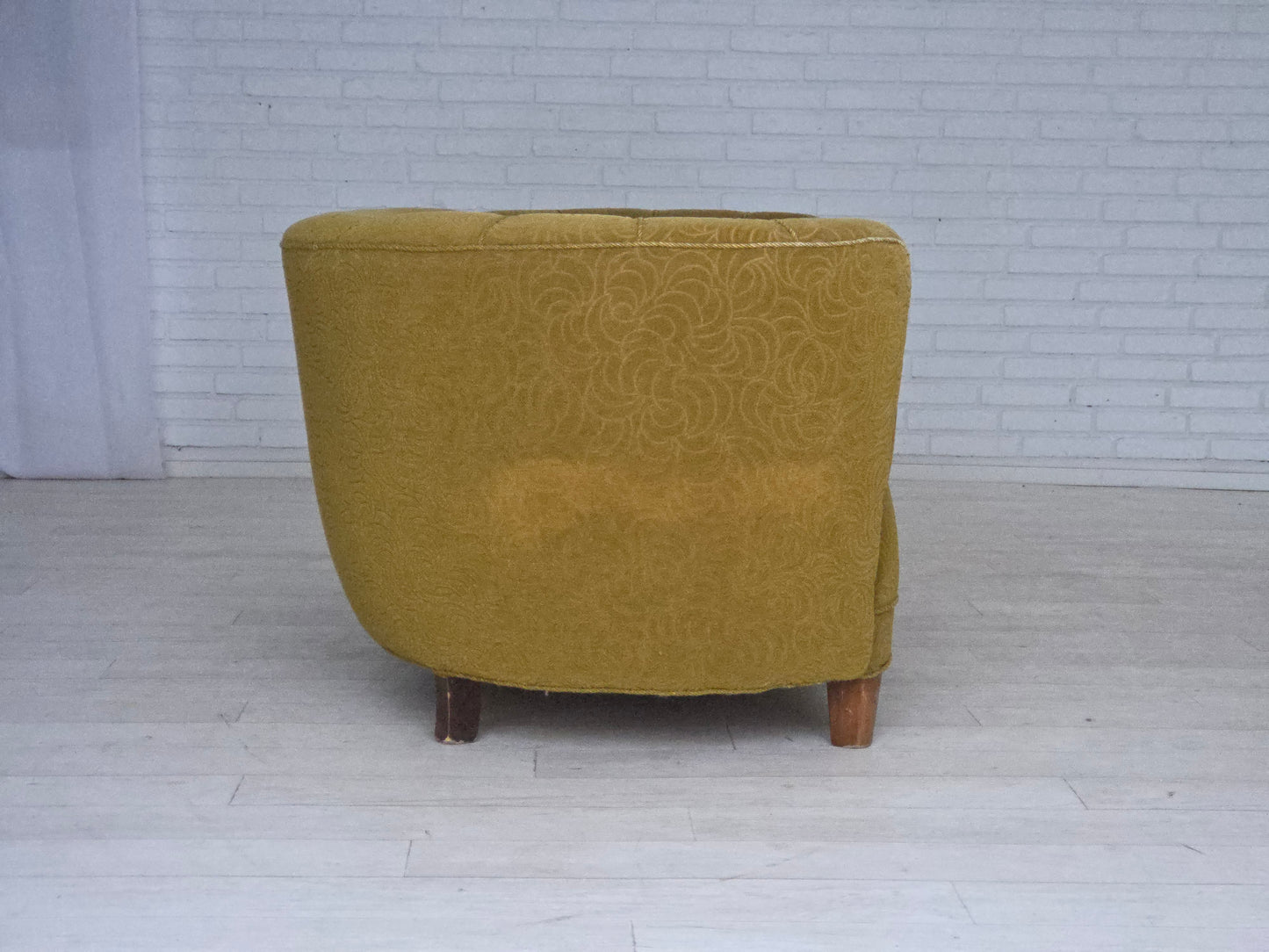 1960s, Danish 2-seater "Banana" sofa, furniture velour, beech wood.