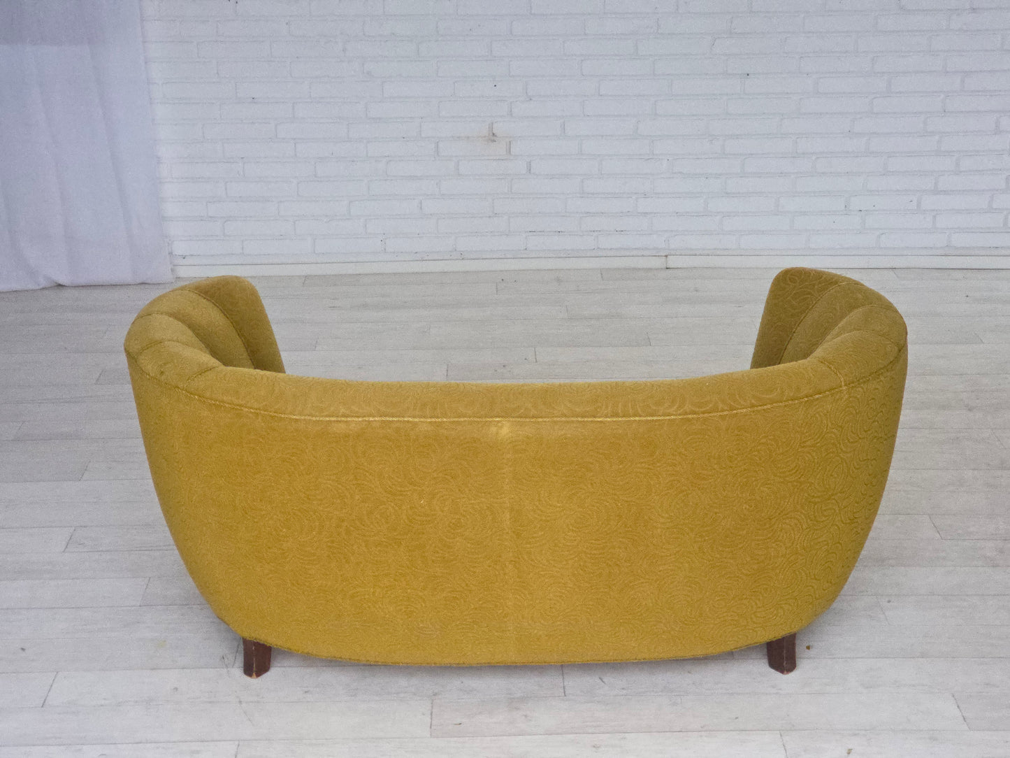 1960s, Danish 2-seater "Banana" sofa, furniture velour, beech wood.