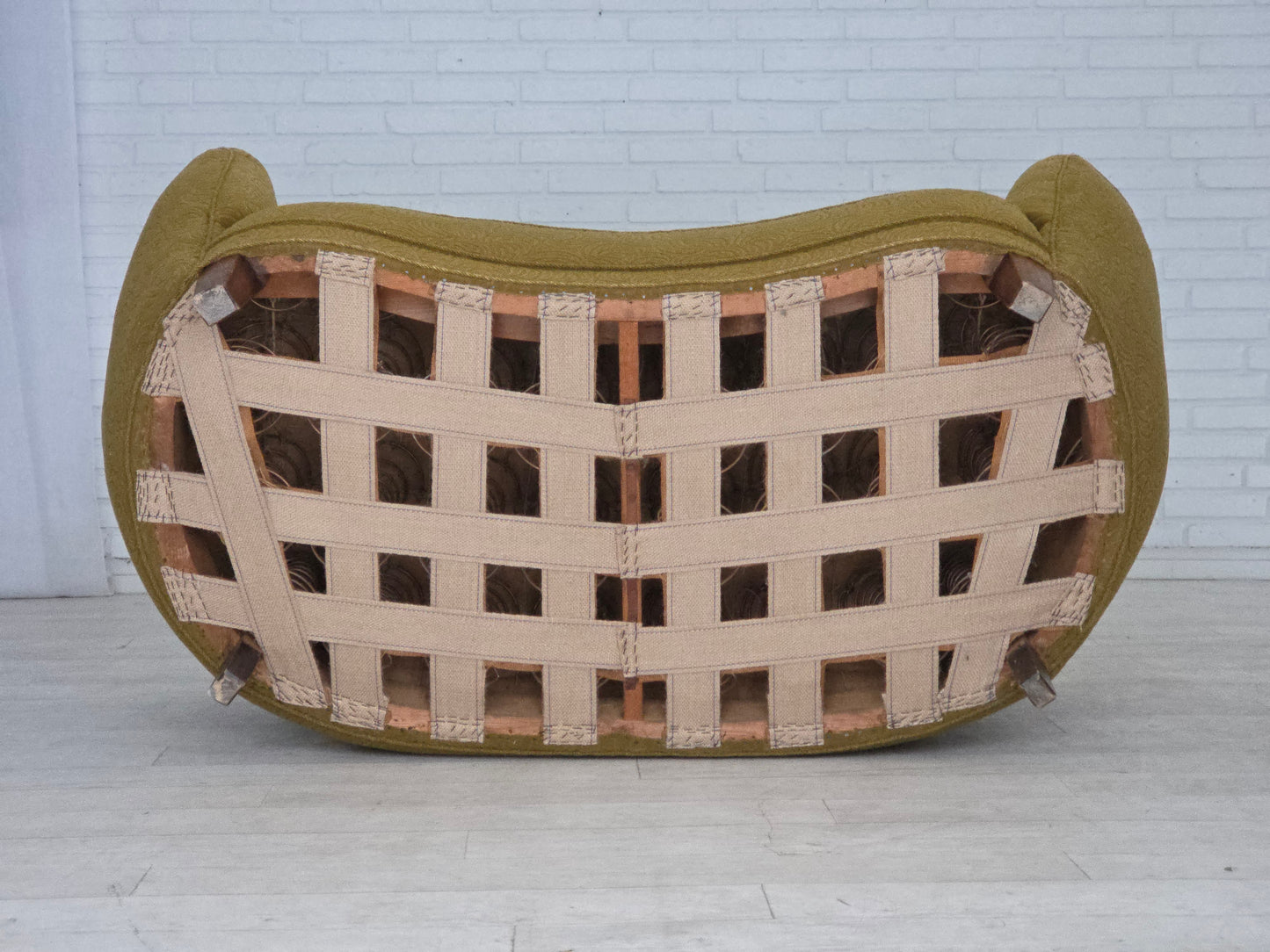 1960s, Danish 2-seater "Banana" sofa, furniture velour, beech wood.