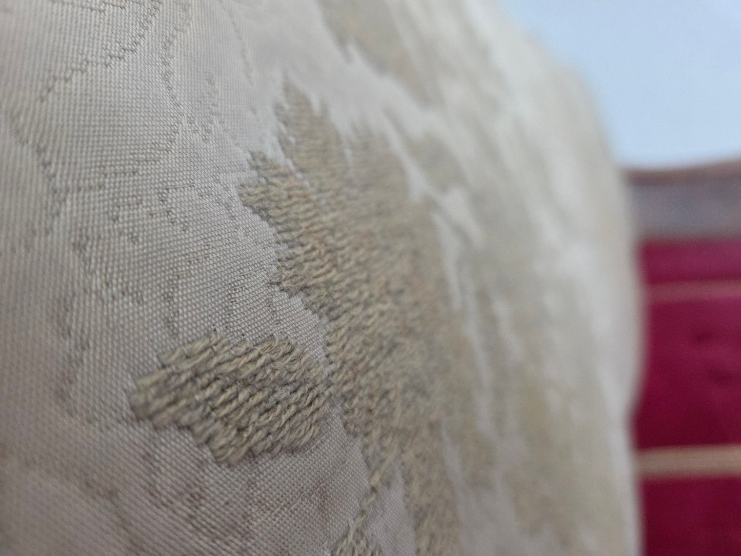 1930s, Danish 3-seater sofa, red furniture velour, furniture mesh.