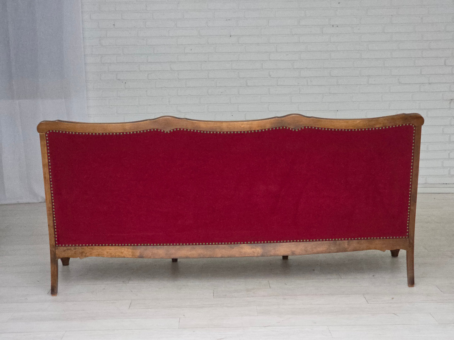 1930s, Danish 3-seater sofa, red furniture velour, furniture mesh.