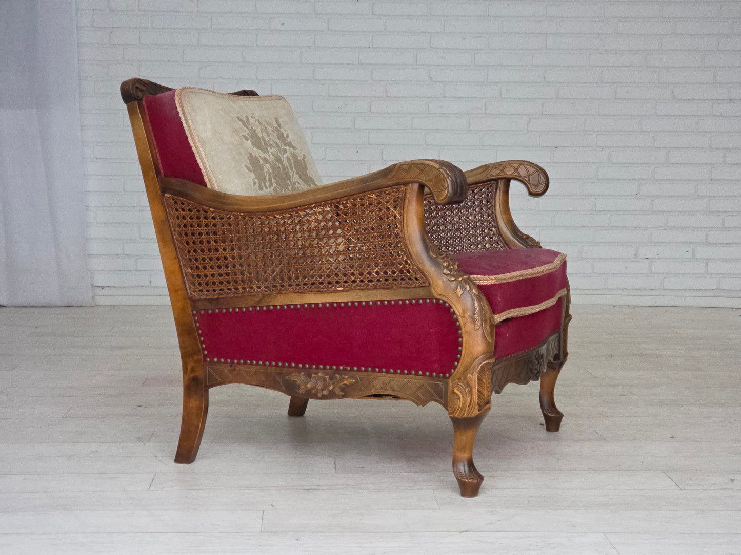 1930s, Danish armchair, furniture velour, ash wood.