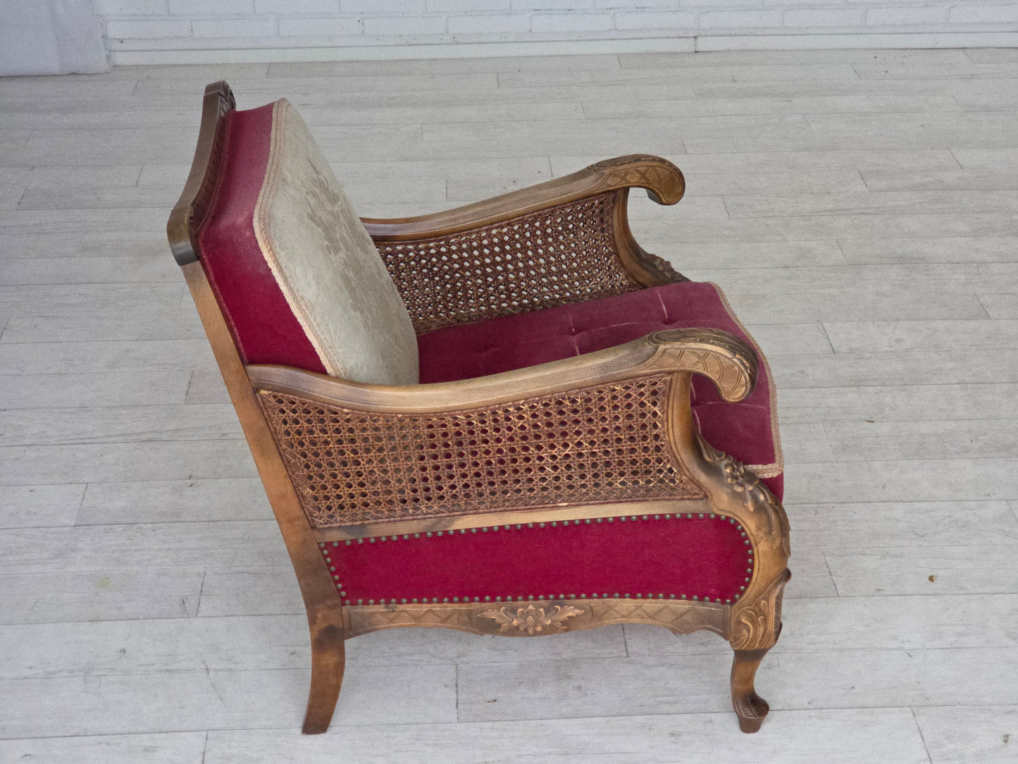 1930s, Danish armchair, furniture velour, ash wood.