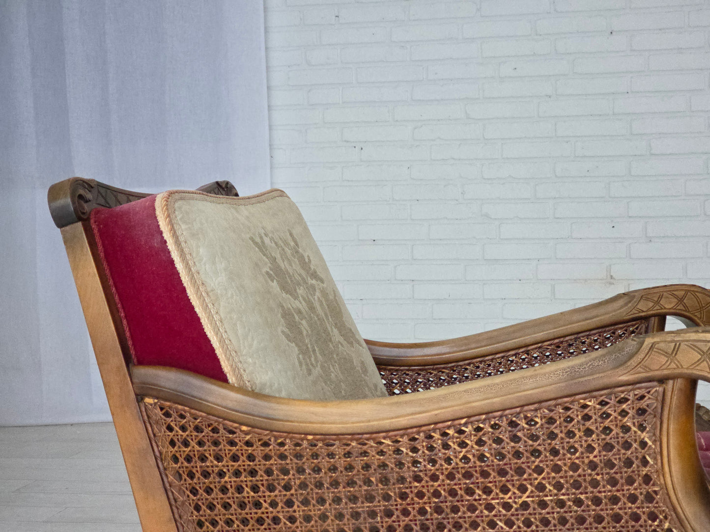 1930s, Danish armchair, furniture velour, ash wood.