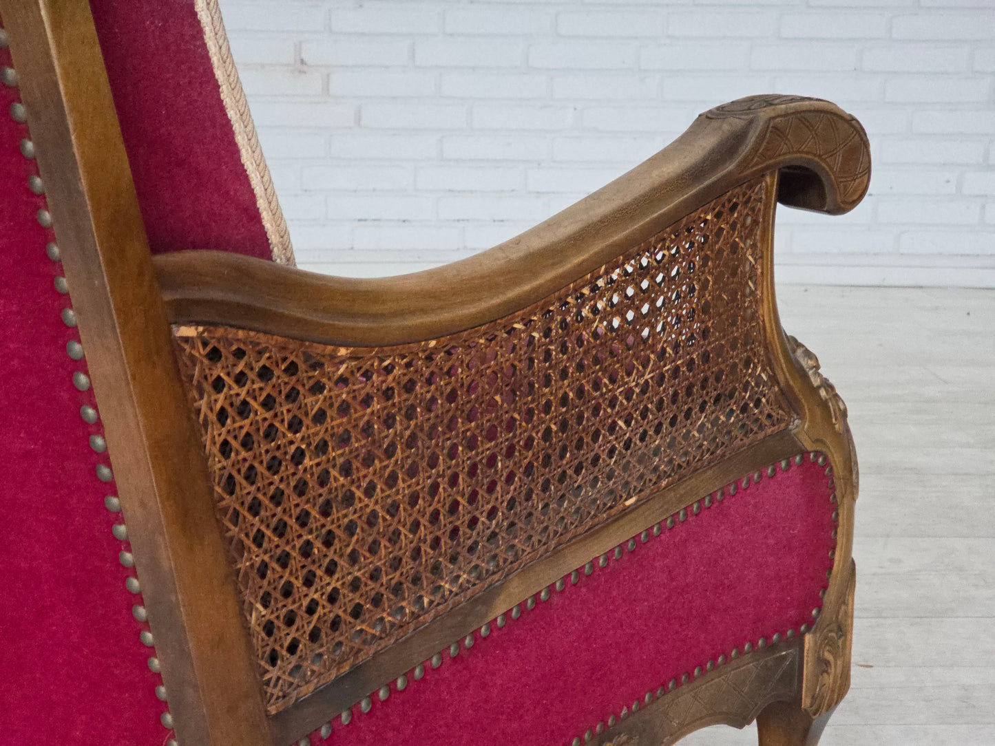 1930s, Danish armchair, furniture velour, ash wood.