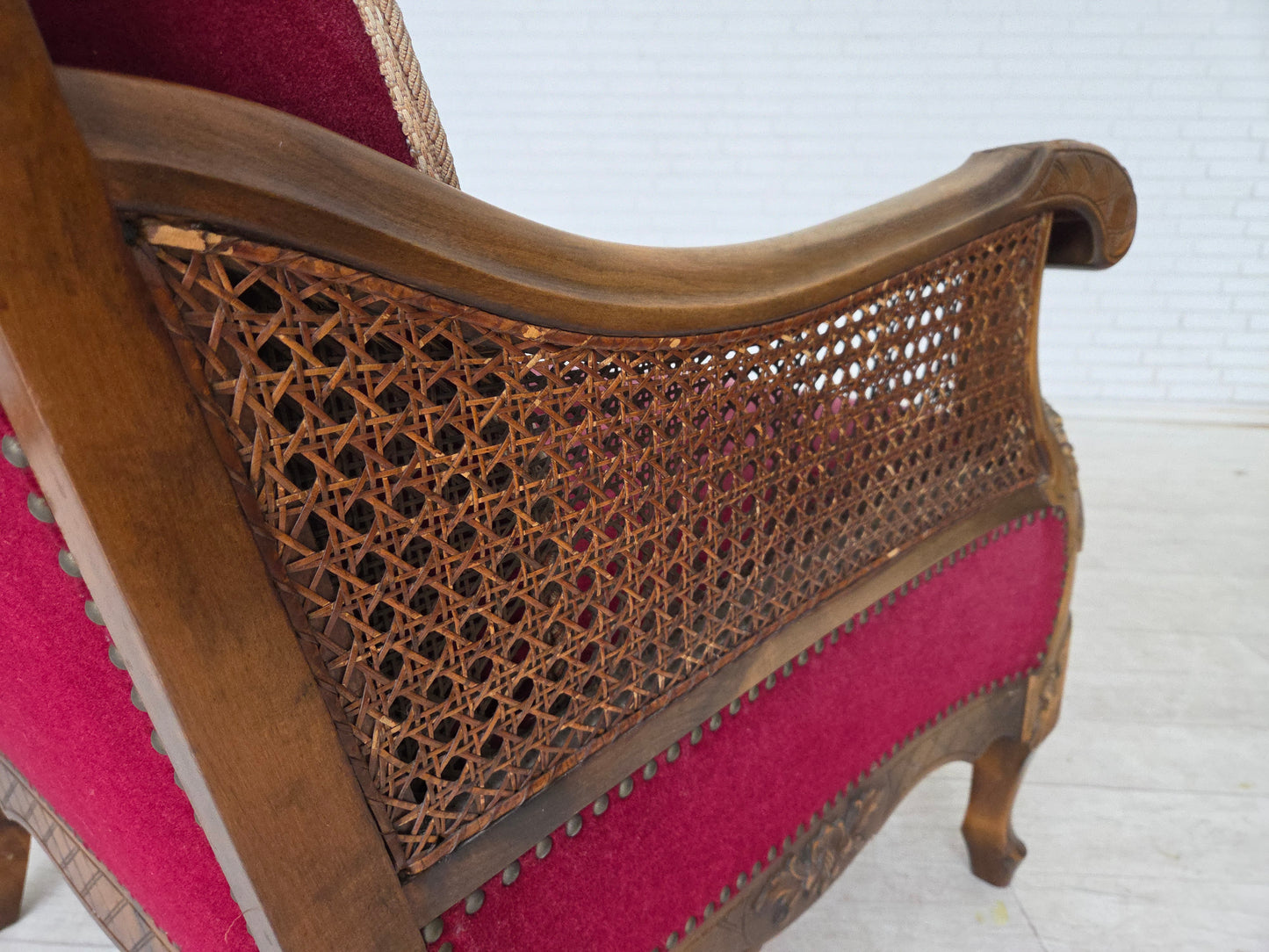1930s, Danish armchair, furniture velour, ash wood.