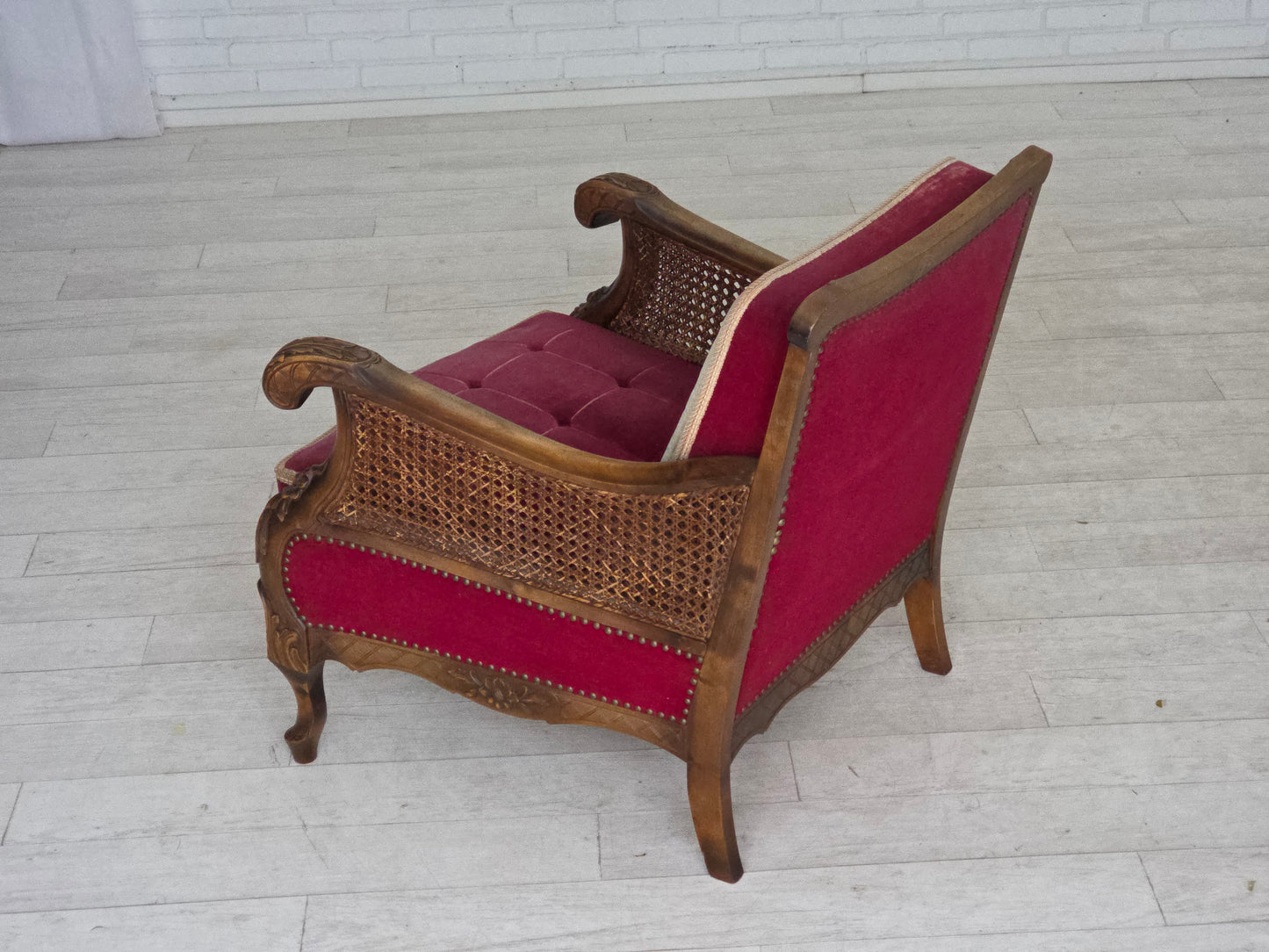 1930s, Danish armchair, furniture velour, ash wood.
