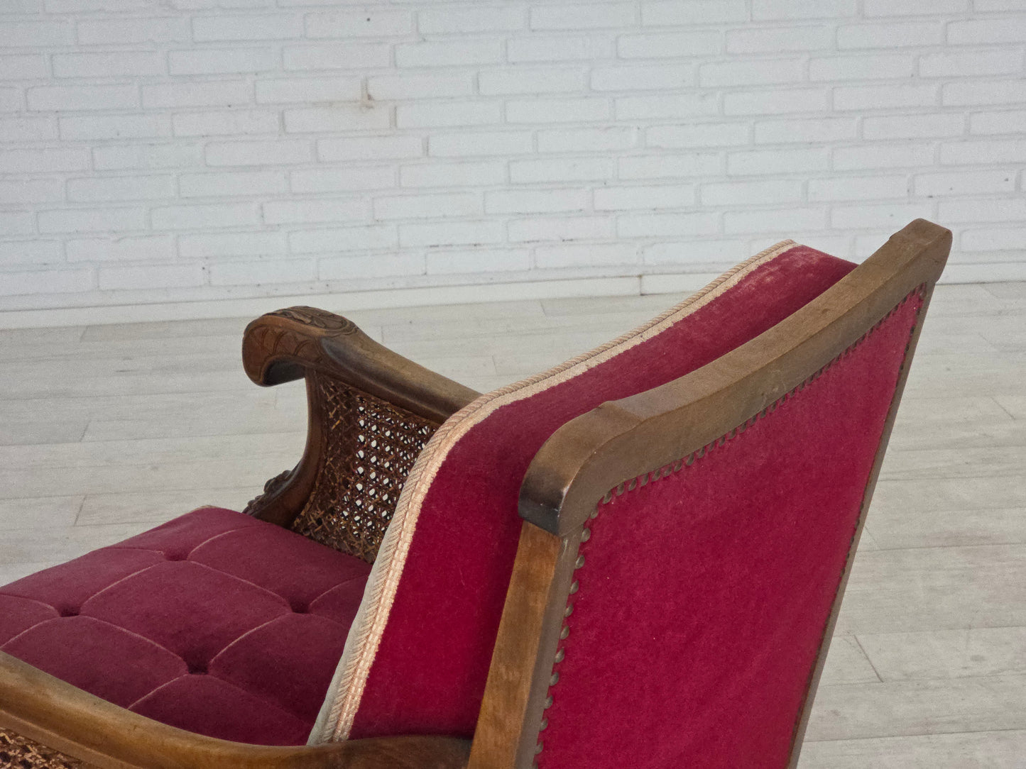 1930s, Danish armchair, furniture velour, ash wood.