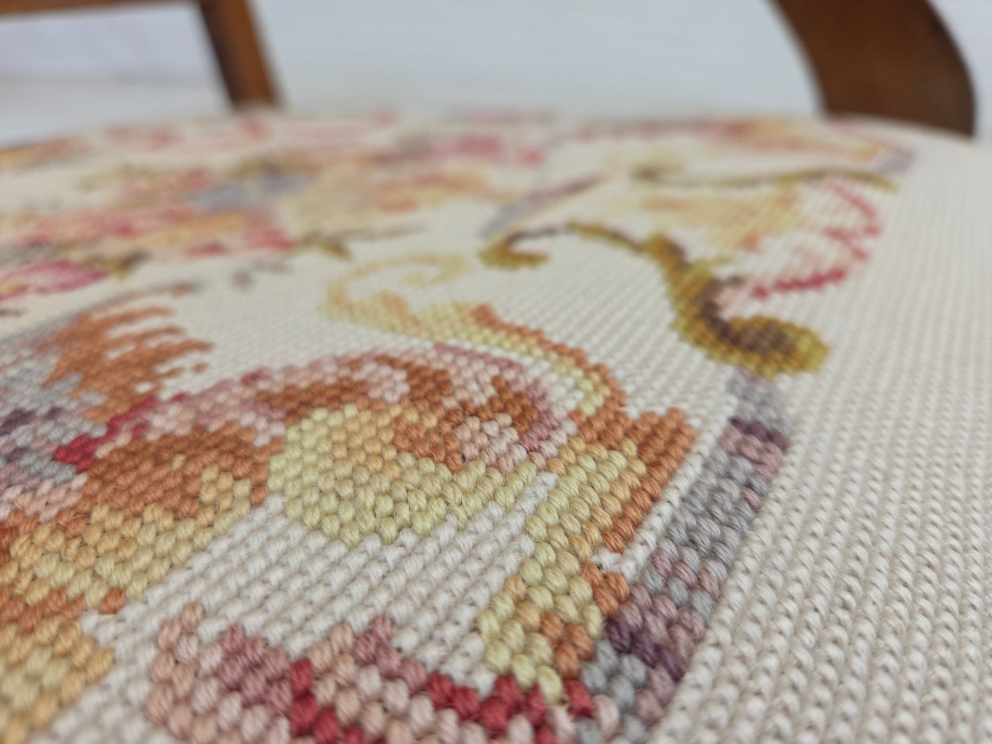 1930s, Danish highback rocking chair, original hand woven wool, ash wood.
