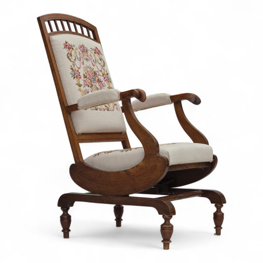 1930s, Danish highback rocking chair, original hand woven wool, ash wood.