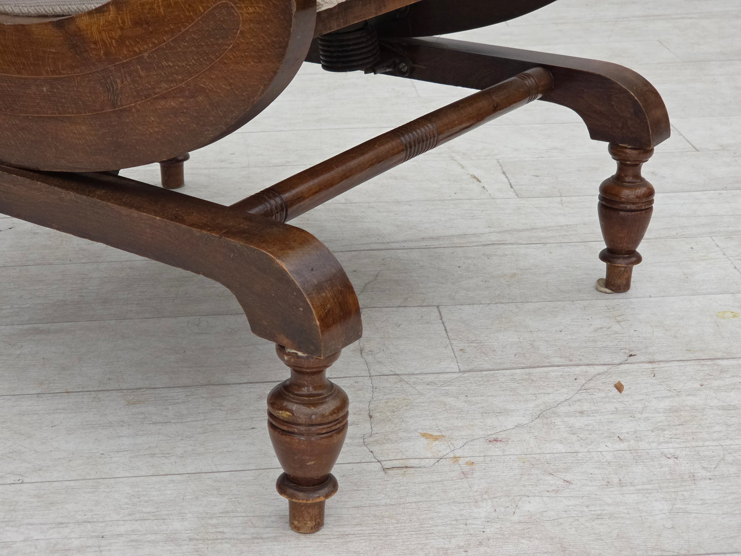 1930s, Danish highback rocking chair, original hand woven wool, ash wood.