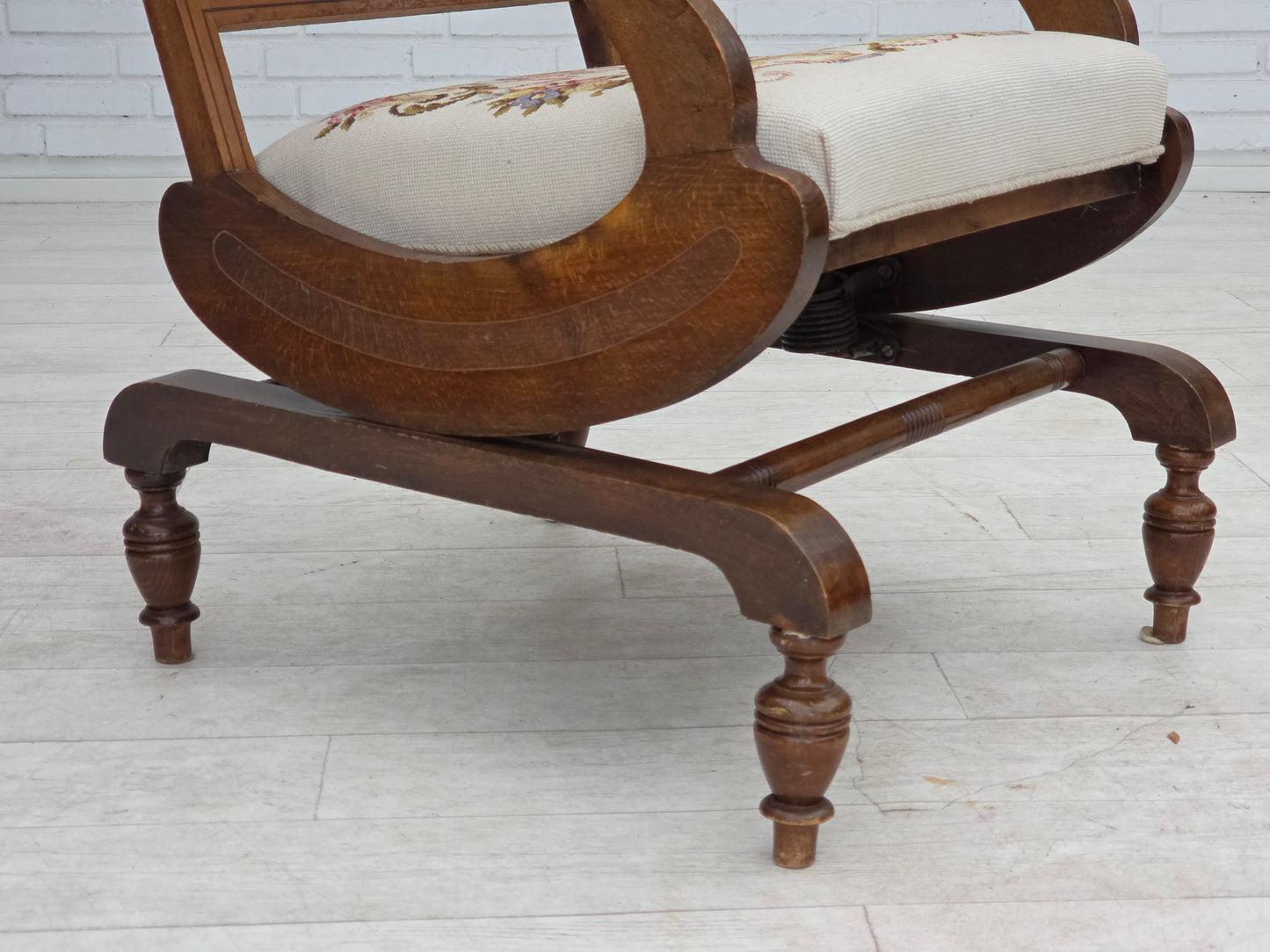 1930s, Danish highback rocking chair, original hand woven wool, ash wood.