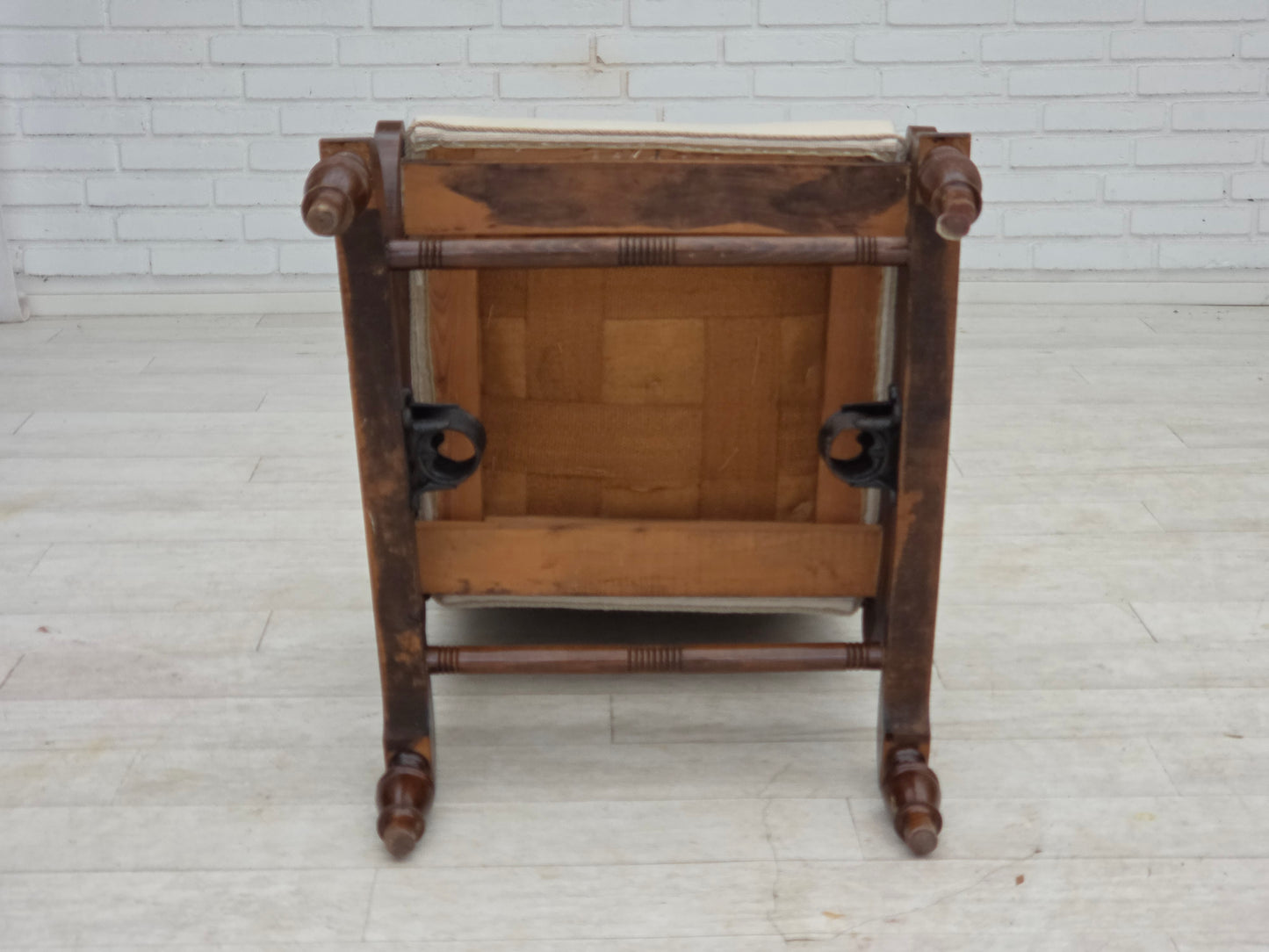 1930s, Danish highback rocking chair, original hand woven wool, ash wood.