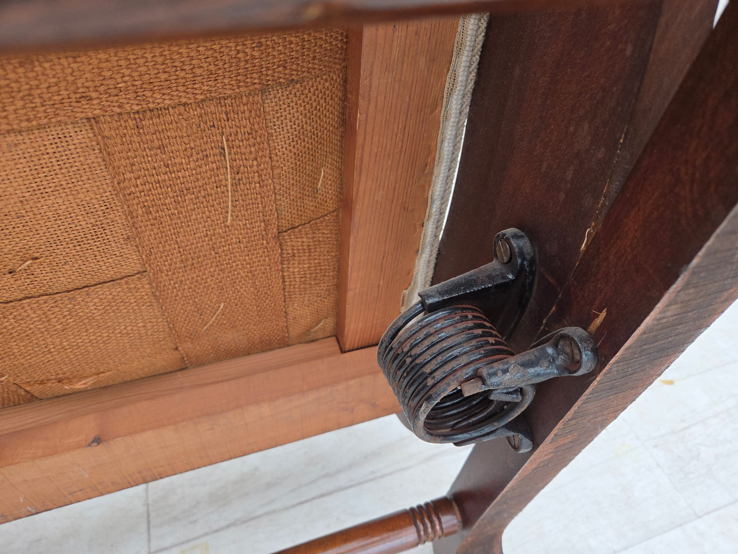 1930s, Danish highback rocking chair, original hand woven wool, ash wood.