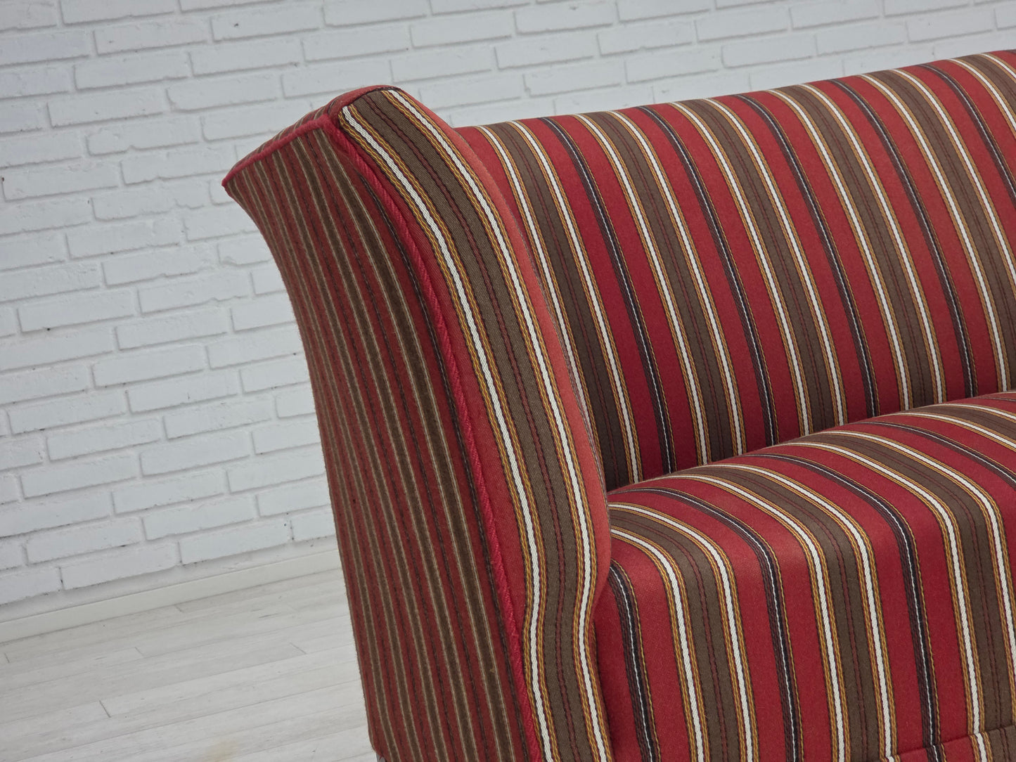 1960s, Danish 2-seater sofa, striped red/multicolor furniture wool.